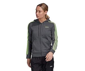 Adidas W E 3S FZ HD Sweatshirt, Mujer, Dark Grey Heather/Signal Green, L