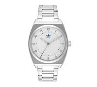 Adidas Reloj analógico de acero inoxidable para hombre, esfera blanca, color de la correa: plateado, blanco, Tourbillon