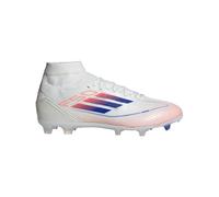 adidas Women's Bota de fútbol F50 League Mid-Cut césped natural seco/multisuperficie, Cloud White/Lucid Blue/Solar Red, 48