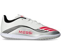 Adidas - Zapatilla de fútbol sala F50 Messi Club In Niño, Unisex, White-Lucid Red-Silver Met, 5 UK