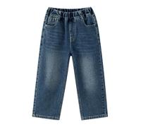 Adigau Jean Baggy Niños Pantalones de Denim de Corte Recto Jean Cintura Elástica Color Sólido Vaqueros Suave Algodón 5-14 Años, azul, 12- 13 años