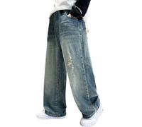 Adigau Jeans Baggy Niños Pantalones de Denim de Corte Recto Pantalones Vaqueros Cintura Elástica Vaqueros Corte Recto 5-14 Años, azul marino, 13-14 años