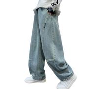 Adigau Jeans Baggy Niños Pantalones de Denim de Corte Recto Pantalones Vaqueros Cintura Elástica Vaqueros Corte Recto 5-14 Años, azul claro, 13-14 años
