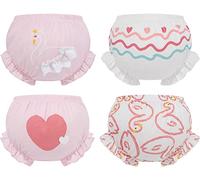 Adigau Juego de 4 pantalones de entrenamiento para bebé, niñas, niños, niñas, niños, algodón, ropa interior, calzoncillos con volantes, pantalones cortos Bloomer, C1, 6-12 meses