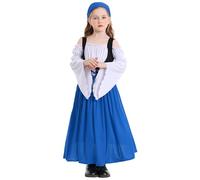 Adigau Vestido medieval renacentista para niña, carnaval, Oktoberfest, elegante, estilo victoriano, retro, vestido tradicional tirolesa, azul, 4-6 Años