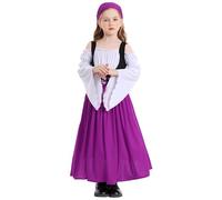 Adigau Vestido medieval renacentista para niña, carnaval, Oktoberfest, elegante, estilo victoriano, retro, vestido tradicional tirolesa, morado, 4-6 años