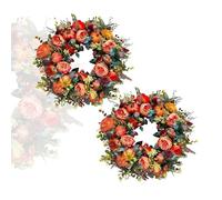 Adiligent Fall Peony and Pumpkinwreath, Fall Peony and Pumpkin Wreath Year Round, Artificial Handmade Farmhouse-Style Autumn Decor with Peonies and Pumpkins (2Pcs*15.7in)