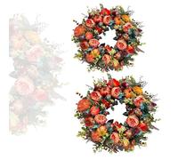 Adiligent Fall Peony and Pumpkinwreath, Fall Peony and Pumpkin Wreath Year Round, Artificial Handmade Farmhouse-Style Autumn Decor with Peonies and Pumpkins (11.8in+15.7in)