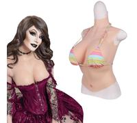 Adima Coraza de Silicona travesti Mujeres realistas Medio Cuerpo Formas de Pecho Cuello Alto Falsos Tenos Enhancer para Travesti Drag Queen,Natrual,D Cup