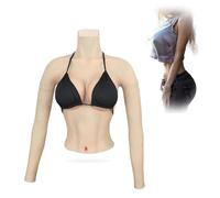 Adima Crossdresser Peto de Silicona D/E Copa Tetas Falsas Prótesis de Medio Cuerpo con Cuello Alto de Brazo Formas de Senos para Cosplay,Tan,E Cuo