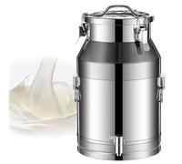 Adima Cubo de transporte de leche de alta resistencia Cubo de lata de leche de acero inoxidable 304 con tapa y grifo sellados de silicona,28L