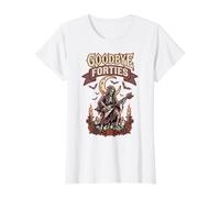 Adiós 40 Esqueleto Guitarrista 50 cumpleaños Rock n Roll Camiseta gráfica económica, Mujer, Blanco, S