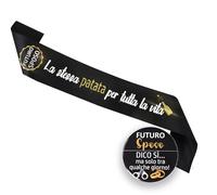 Adiós al Celibato Kit Divertido - Banda Brillante "La Misma Patata para Toda la Vida" + Broche Futuro Novio - Gadget Hombre para Fiesta Celibato y Boda