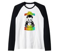 Adiós Kindergarten Hello Summer, Divertido Oso Panda Feliz Camiseta Manga Raglan