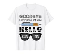 Adiós Plan de lecciones Hola Sun Tan Último Día De Escuela Maestro Camiseta gráfica económica, Hombre, Blanco, S