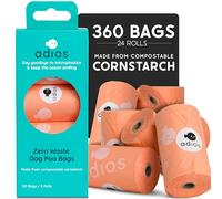 Adios Plastic Bolsas biodegradables para excrementos de perro, extra gruesas, compostables, hechas de almidón de maíz certificado EN13432, a prueba de fugas, color coral, 24 rollos, 360 bolsas