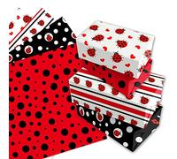Adirasenotek 12 hojas de papel de regalo plegado, papel de regalo de coccinella, 4 estilos, hoja de papel de regalo rojo para niños, vacaciones, cumpleaños, 20 x 27 pulgadas