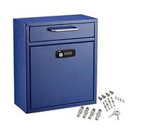 AdirOffice Ultimate Drop Box Wall-Mounted Mailbox - Hanging Secured Postbox - Durable Spacious Key or Combination Lock Box Perfect for After Hours Deposits Payments Key and Letter Drops (Medium, Blue)