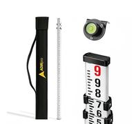 AdirPro Varilla de aluminio de 9 pies - 8ª, barra de nivelación telescópica de 5 secciones de doble cara, nivel de burbuja y funda de transporte suave incluida