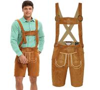 Adisno Faux Suede Short Lederhosen Men German Bavarian Costume Men Oktoberfest Outfit Mens Dress Up Party and October Festival, Amarillo-Marrón,52
