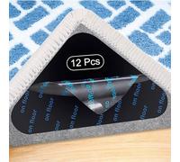 Adispotg Pinzas para Alfombras, 12 Piezas de Agarre de Alfombra Antideslizante de Doble Cara, Adhesivo de Alfombra Lavable y Reutilizable Antideslizante para alfombras de Pisos de Madera (Negro)