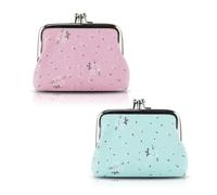 AdiStylinno 2 monederos para mujer, bonita cartera con estampado de flores con doble compartimento, monedero pequeño para mujer con cierre de beso, Azul y rosa, Bonito