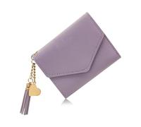 AdiStylinno Monedero para mujer, de piel sintética, con colgante de borla, triple pliegue con ventana de identificación, 5 compartimentos para tarjetas, 3 bolsillos ocultos y 1 compartimento para