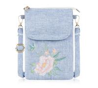 AdiStylinno Pequeñas bolsas cruzadas para teléfono para mujer, bolsa cruzada de algodón bordado retro de doble capa, bolsa de hombro ligera para mujer con correa ajustable y cremallera, Light Blue
