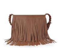 AdiStylinno Tassel Crossbody Bag Damen PU Leder Fringe Boho Umhängetasche, Große Kapazität Bohemian Schultertasche mit Verstellbarem gewebten Schultergurt Handytasche zum Umhängen, marrón