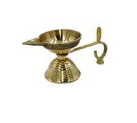 Aditri Creation Brass Aarti Diya Pooja Oil Lamps Aarti Diya with Handle with Handle Brass Gold Deepak Puja Decoration Diya Article Items for Holi Pooja New Year Decorations (Size:- 2.5")