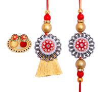 Aditri Creation Rakhi For Brother Set of 2 Rakhi Lumba Set Couple Pair for Bhai Bhabhi Veera Thread Bracelet Dora Flower Stone Rakhee gift Card pack with Tilak Holder Kumkum Platter for brother