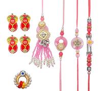 Aditri Creation Rakhi - Juego para hermano y hermana Bhaiya Bhabhi, rosa, 3 unidades, juego Raksha Bandhan Rakhi Lumba con Dora, hecho a mano con detalles intrincados y materiales únicos