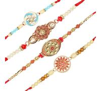 Aditri Creation Set of 4 Rakhi for Brother Rakhi Thread for Bhai Bhabhi Bhaiya and Bhatiji veera Raksha Bandhan Rakhi Set Dora Bracelet Kalwa with Gift Pack for Brother Sister