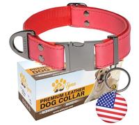 ADITYNA - Collar de cuero para perro con hebilla de metal para perros grandes y extragrandes, collar de perro de cuero resistente, ajustable y táctico (para cuello de 19 a 30 pulgadas, rojo)