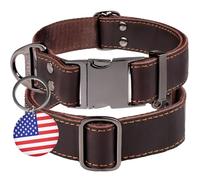 ADITYNA - Collar de cuero para perro con hebilla de metal para perros grandes y extragrandes. Collar táctico de cuero resistente, ajustable y de cuero (marrón, se adapta a cuellos de 19 a 30 pulgadas)