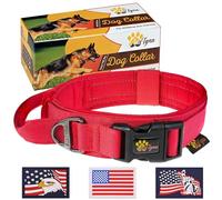 ADITYNA Collar de perro de alta calidad con hebilla de metal, collar táctico para perros medianos, acolchado suave, resistente, collar de perro ajustable con asa para entrenamiento y caminar (M, rojo)