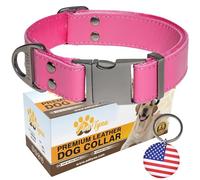 ADITYNA - Collar de perro de cuero rosa con hebilla de metal para perros medianos y grandes - Collar táctico de cuero resistente, ajustable y para perros (se adapta a cuello de 15 a 21 pulgadas, rosa)