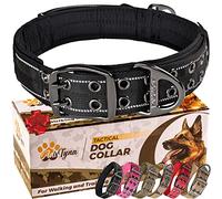 ADITYNA Collar de perro resistente con asa, collar grueso para perros grandes, ancho, reflectante, táctico, acolchado de neopreno suave, collar de perro negro perfecto para entrenar y caminar