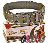 ADITYNA Collar de perro resistente con asa, collar reflectante verde para perros grandes, ancho, grueso, táctico, acolchado suave, collar de perro perfecto para entrenar y caminar