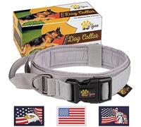 ADITYNA - Collar táctico para perros grandes - Suave acolchado, resistente, ajustable collar de perro gris con asa para entrenamiento y caminar