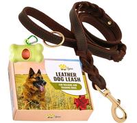 ADITYNA Correa de Cuero de Doble asa para Perro de 6 pies, Correa Trenzada Resistente con Mango de tráfico, Correa para Entrenar y pasear Perros Grandes y medianos