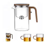 Adius Tetera de Cristal con Mango de Madera, Tetera Mágica con Control De Presión Y Infusor, Tetera De Vidrio De Borosilicato,Transparente para Preparar, Filtrar y Verter (520ml)