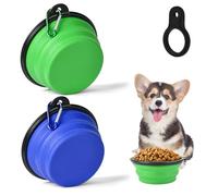 Adiwo 2 Pieces Collapsible Dog Bowl,Portable Pet Food Water Bowl with Carabiner,Pet Feeder for Cats, Dogs and Pets,for Traveling or Hiking (Green and Blue)