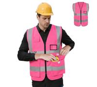 Adiwo Chaleco Reflectante de Bolsillo, Chaleco de Trabajo sin Mangas con Cremallera y Bolsillas, Alta Visibilidad Ropa de Trabajo, Unisex, para Trabajo, Carrera Nocturna,Ciclismo, Motorista, M