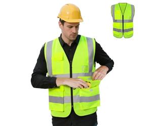 Adiwo Chaleco Reflectante de Bolsillo, Chaleco de Trabajo sin Mangas con Cremallera y Bolsillas, Alta Visibilidad Ropa de Trabajo, Unisex, para Trabajo, Carrera Nocturna,Ciclismo, Motorista, L