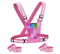 Adiwo Chalecos Reflectantes, Seguridad Chaleco Reflectante con 4 Brazaletes Reflectantes, Elastic Reflector Chaleco con Ajustable Alta Visibilidad,para Ciclismo, Senderismo,Carrera,Rosa roja