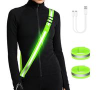 Adiwo Cinturón LED Reflectante, Cinturón de Carreras Reflectante USB Recargable, Cinturón Reflectante LED de Alta Visibilidad con 2 Brazalete Reflectante para Senderismo Running Ciclismo,Verde