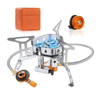 Adiwo Estufa de Camping, 6800W Hornillos Portátiles de Camping, Mini Estufa Plegable de Acero con Encendido piezoeléctrico, Plegable de Acero con Tres Quemadores, para Camping, Picnic, Senderismo