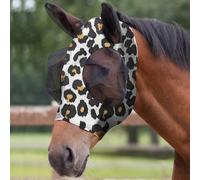 Adiwo Máscara Antimoscas para Caballos, 1PCS Máscara de Mosca de Caballo con Orejeras,Estampado de Leopardo Máscaras Faciales para Caballos Anti-UV, Malla Transpirable, máscara de Freno elástica.