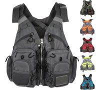 Adjustable Comfortable Swim Vest for Adults, Fishing Kayak Water Sport Vest with Breathable Mesh and Multiple Pockets, Bright Colors for Men and Women in Kayaking, Canoeing(Grey)